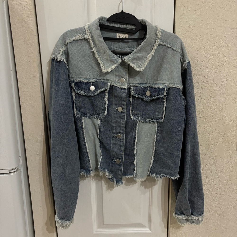 Pol Two-Tone Patchwork Distressed Jean Jacket - image 4